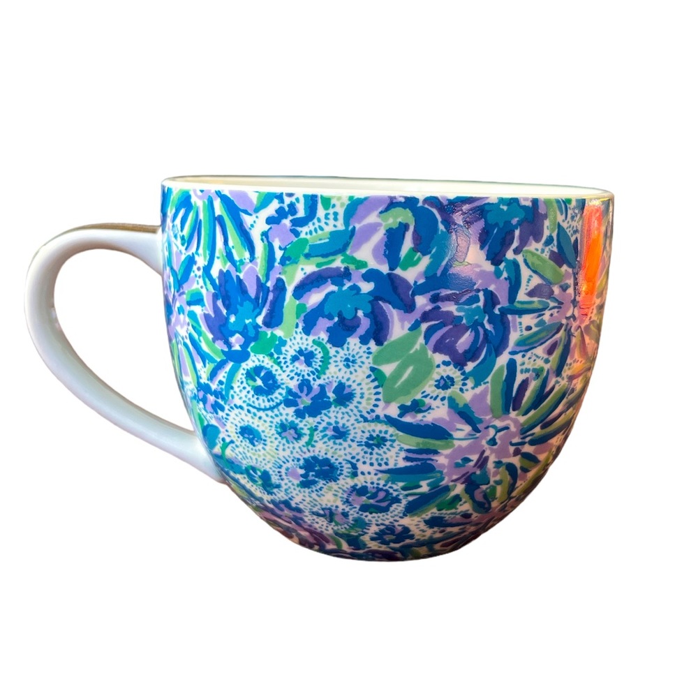 Lily Pulitzer Blue Multi Lion Floral Gold Metallic Ceramic Coffee Tea Mug